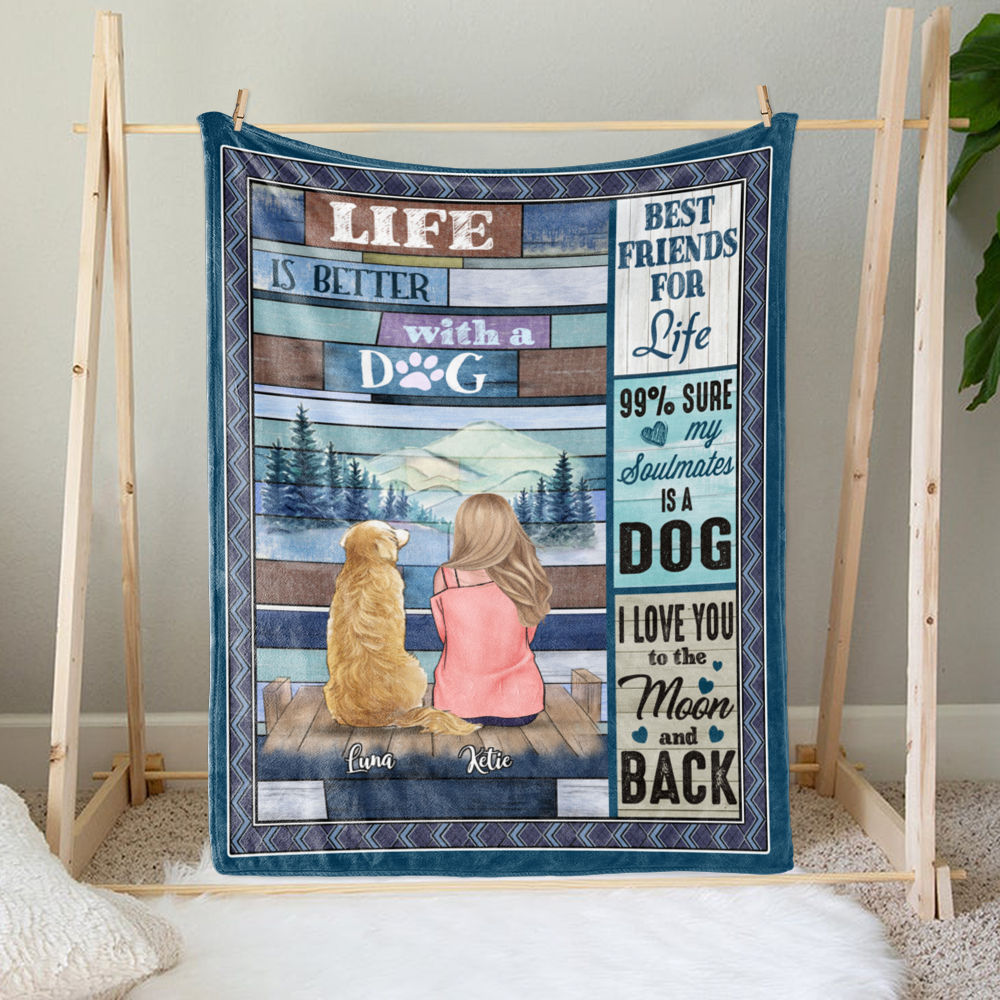 Personalized Blanket - Girl and Dogs - Life Is Better With A Dog - Blanket ver 2_2