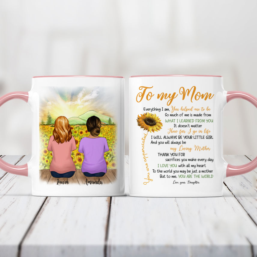 Mother & Daughter Sunflower Personalized Mug Everything I am...