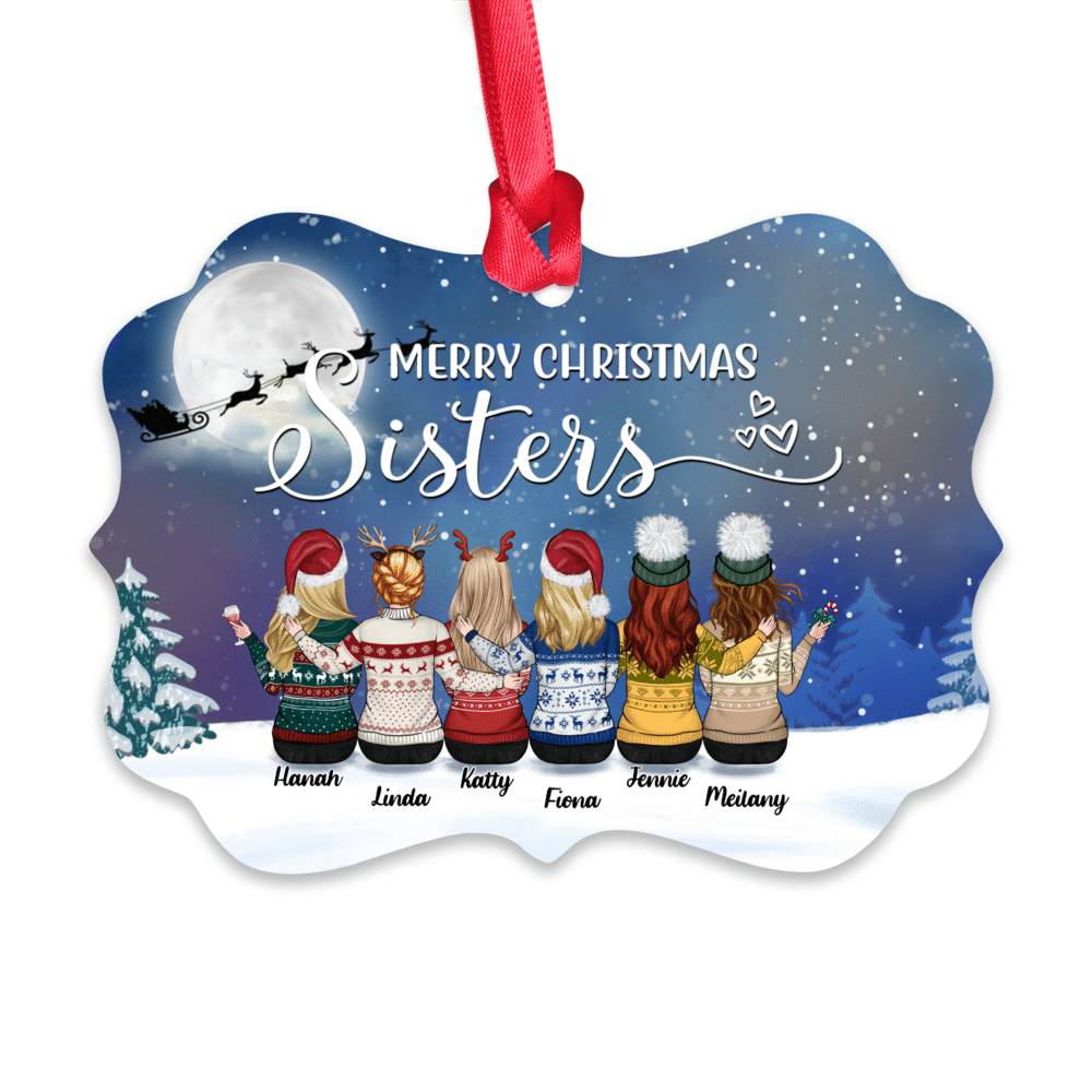 Up to 9 Women - Custom Ornament - Merry Christmas Sisters (Snow_C)_1