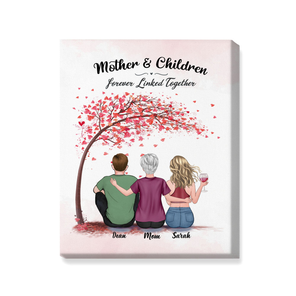 Mother's Day Canvas - Love - Mother And Children Forever Linked Together - Personalized Wrapped Canvas