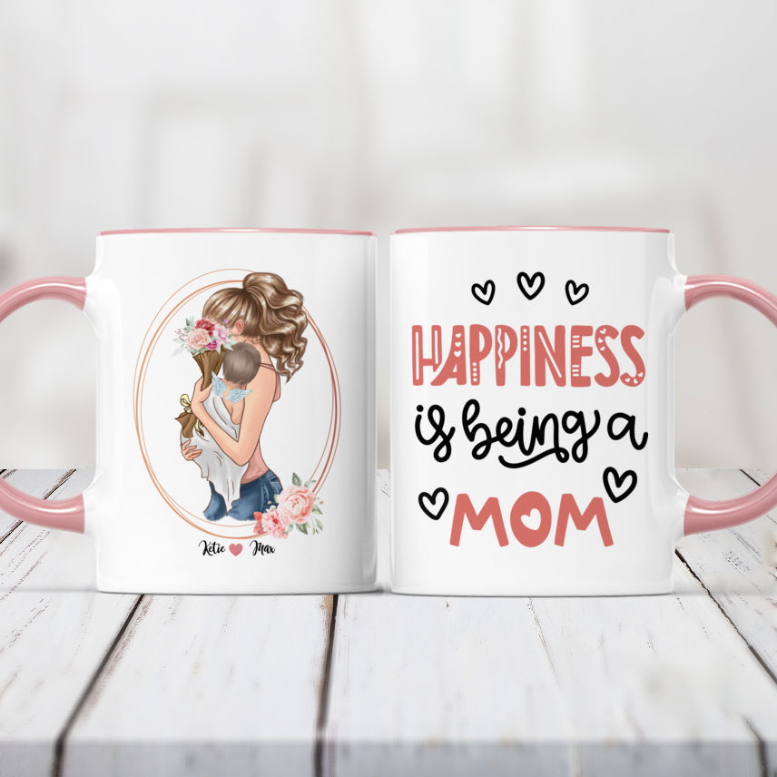 Personalized Family Mug - Mother & Kids Happiness Is Being A Mom