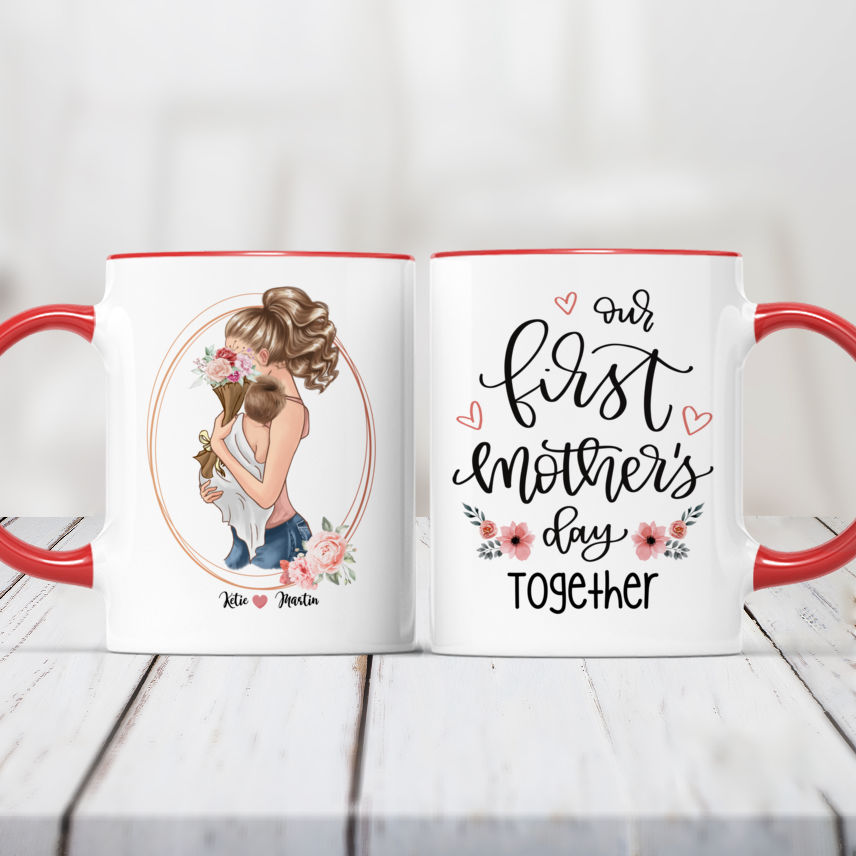 Customized First Time Mom Picture Mug, 1st Mothers Day Gift From Husband, New  Mom Portrait Gifts - Best Personalized Gifts For Everyone