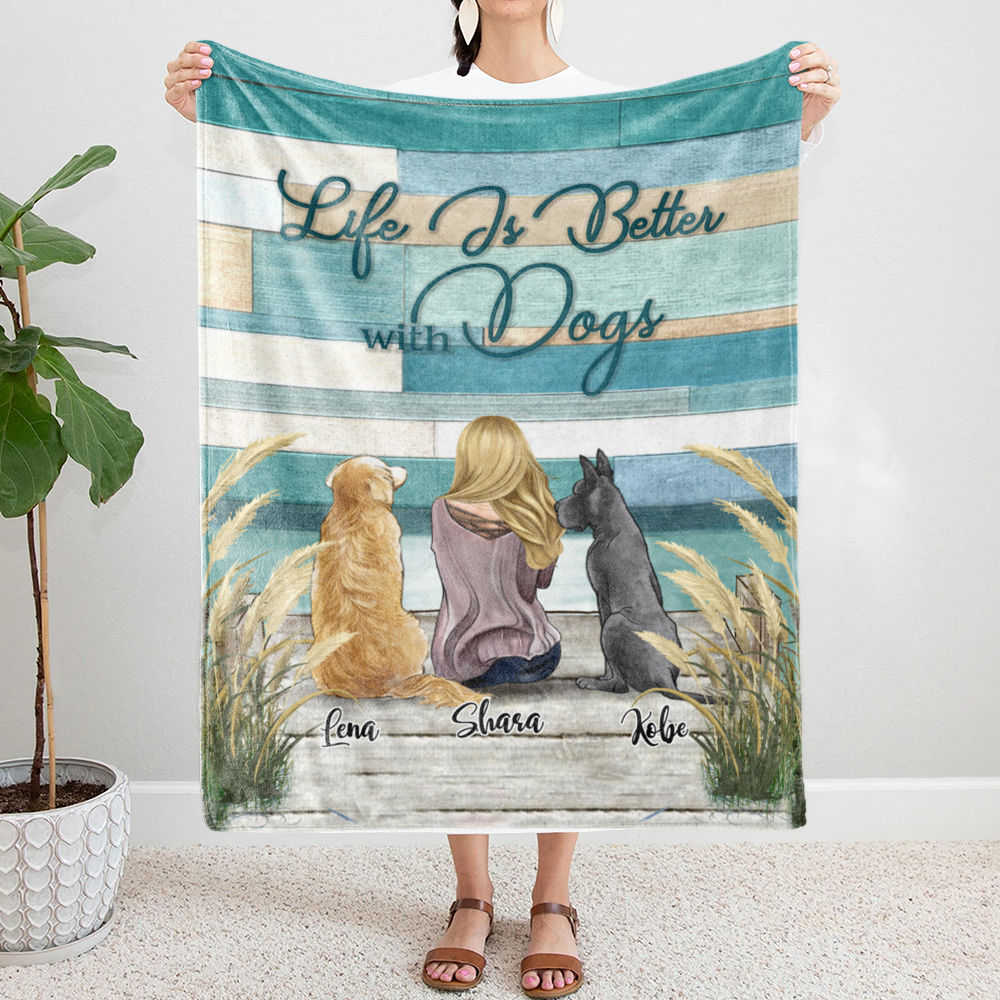 Personalized Blanket - Girl And Dogs - Blanket - Life Is Better With A Dog_1