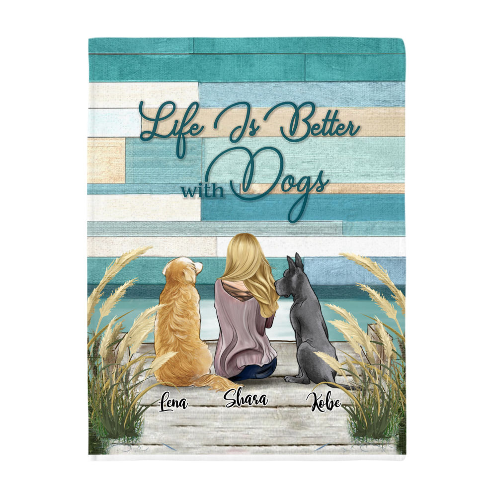 Girl And Dogs Blanket Life Is Better With A Dog Personalized Blanket