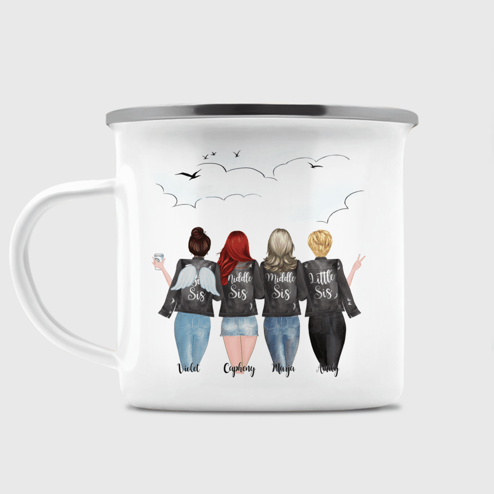 Personalized Mug - 4 Sisters With Angel Wings - Sisters forever