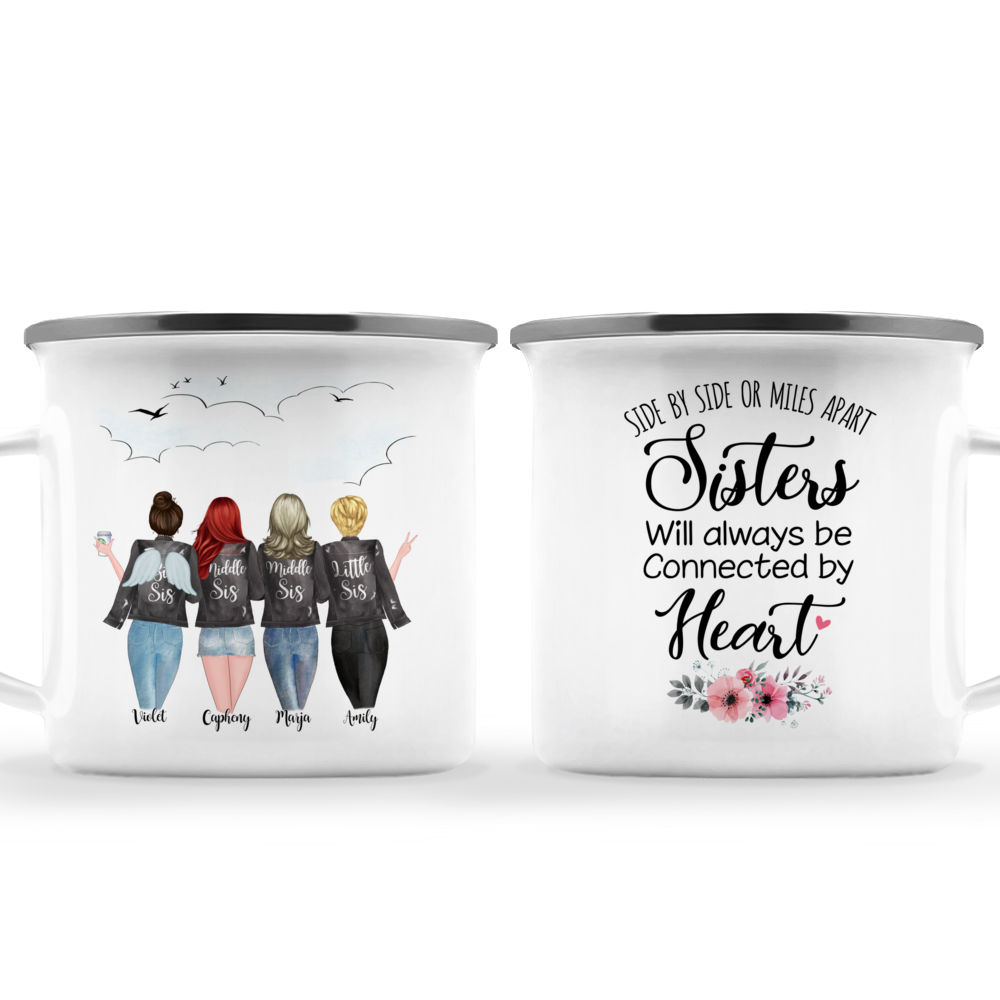 Personalized Mug - 4 Sisters With Angel Wings - Side by side or