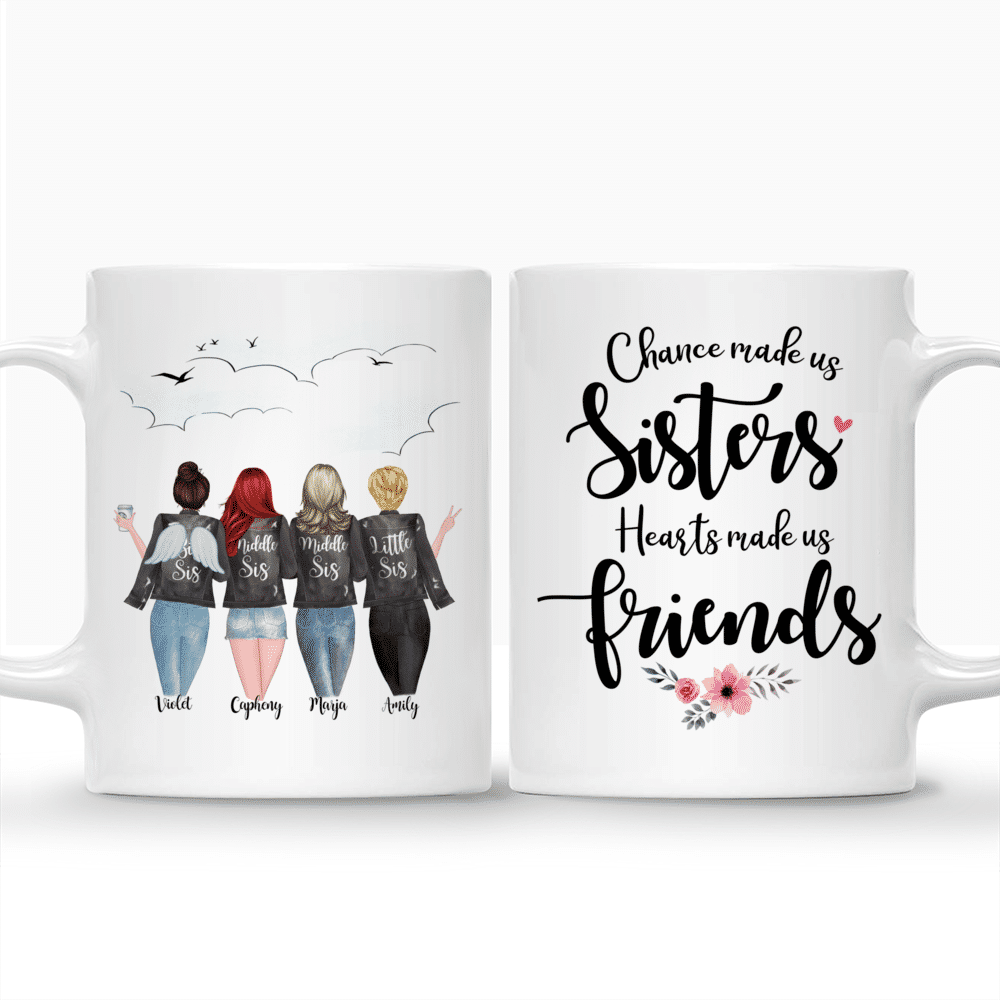 Personalized Mug - 4 Sisters With Angel Wings - Chance made us sisters. Hearts made us friends_3