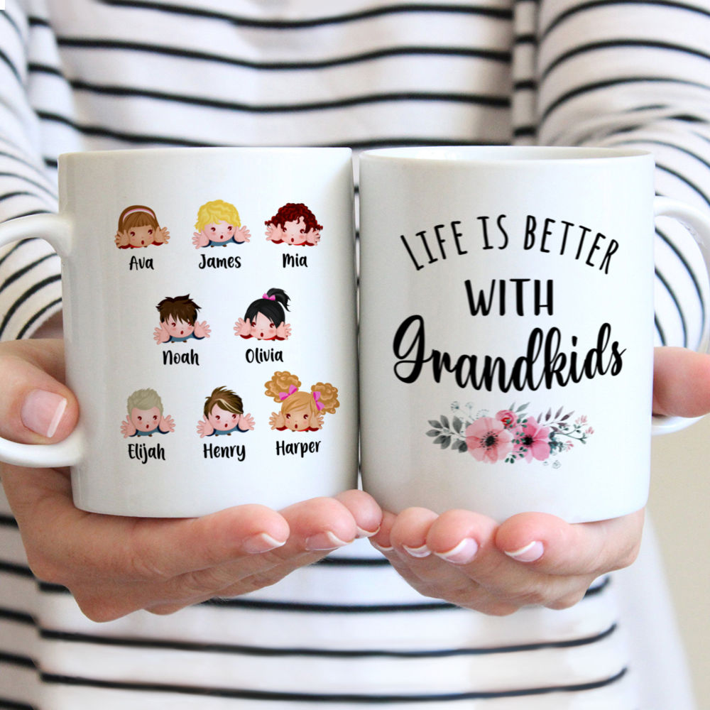 Personalized Mug - Grandma & Grandkids - Up to 9 Grandkids - Life Is Better With GrandKids