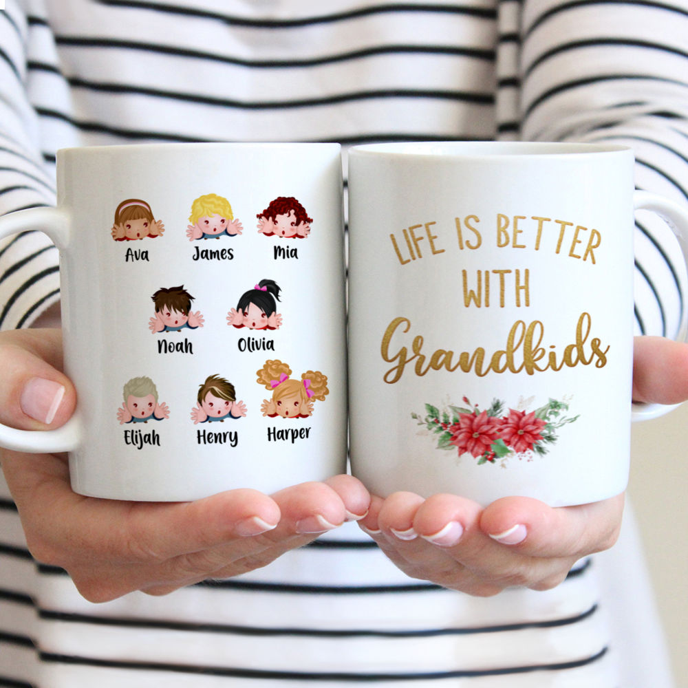Personalized Mug - Grandma & Grandkids - Up to 9 Grandkids - Life Is Better With Grandkids
