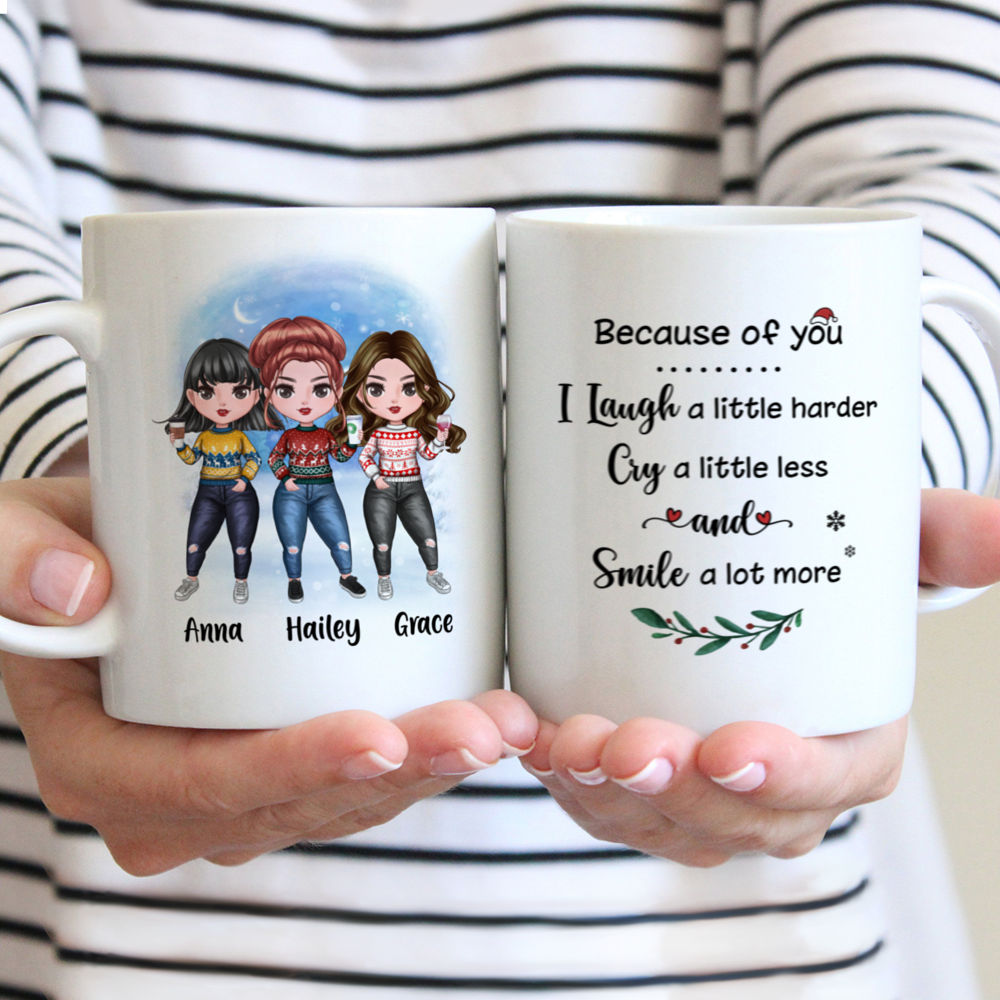 Personalized Mug - Up to 7 Women - Because Of You I Laugh A Little Harder Cry A Little Less And Smile A Lot More (7434)_1