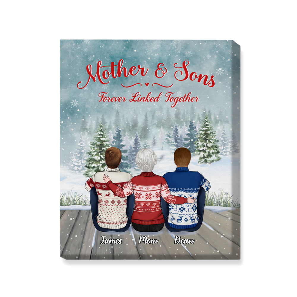 Personalized Wrapped Canvas - Christmas Canvas - Snow - Mother and Sons Forever Linked Together