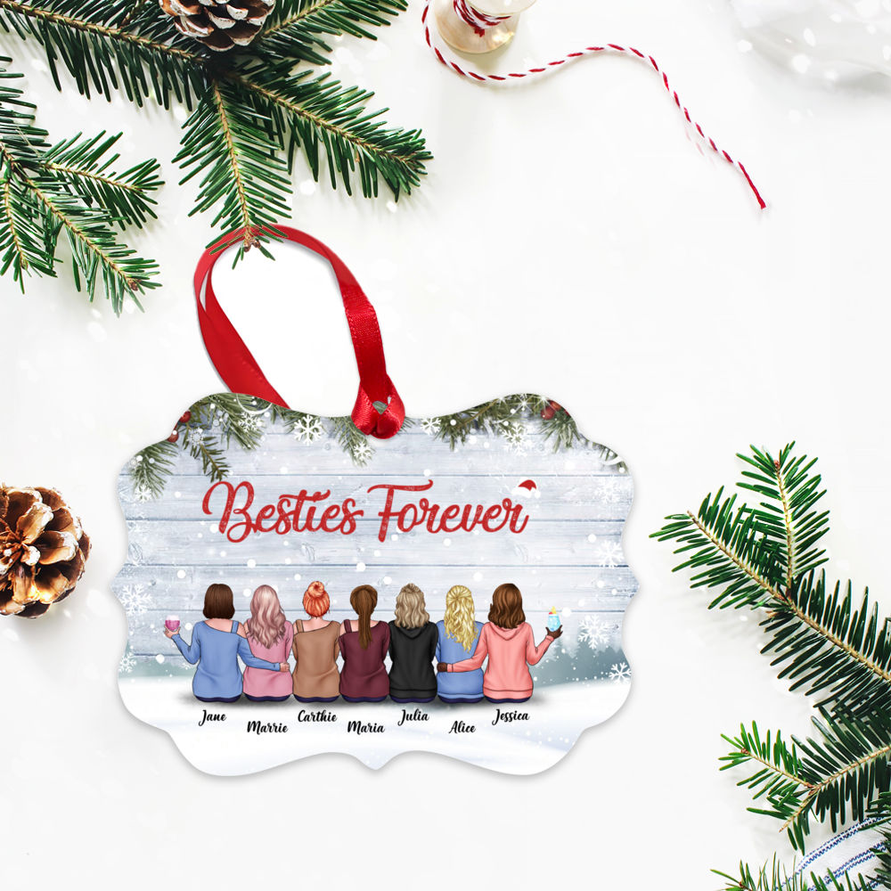 Personalized Ornament - Sisters Snow Ornament - Up To 9 Ladies - Besties Forever (V2)_2