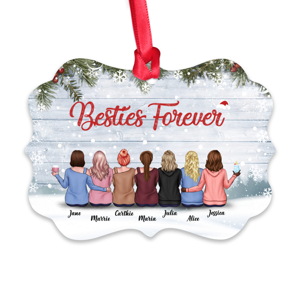 Personalized Ornament - Sisters Snow Ornament - Up To 9 Ladies - Besties Forever (V2)_1