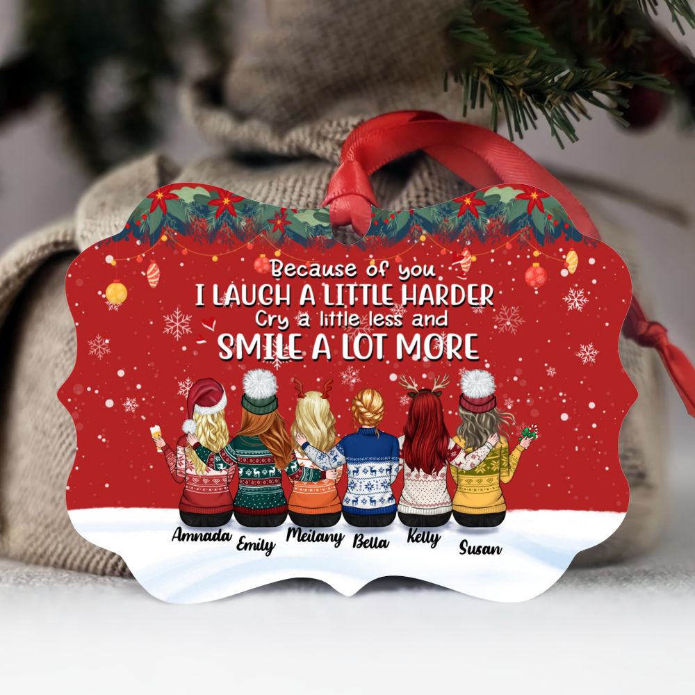 Personalized Ornament - Up to 9 People - Ornament - Because Of You I Laugh A Little Harder Cry A Little Less And Smile A Lot More (T7690)