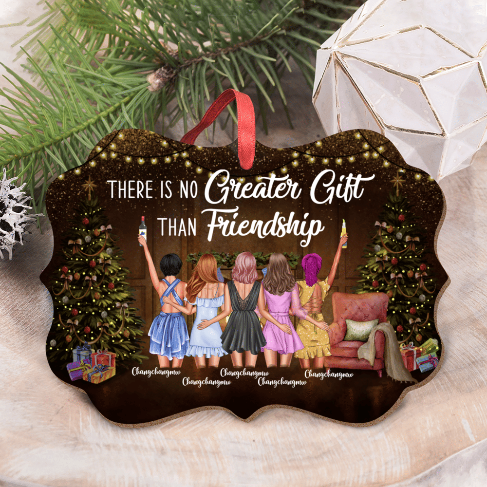 There's No Greater Gift Than Friendship - Personalized Aluminum Ornament -  Family Sitting