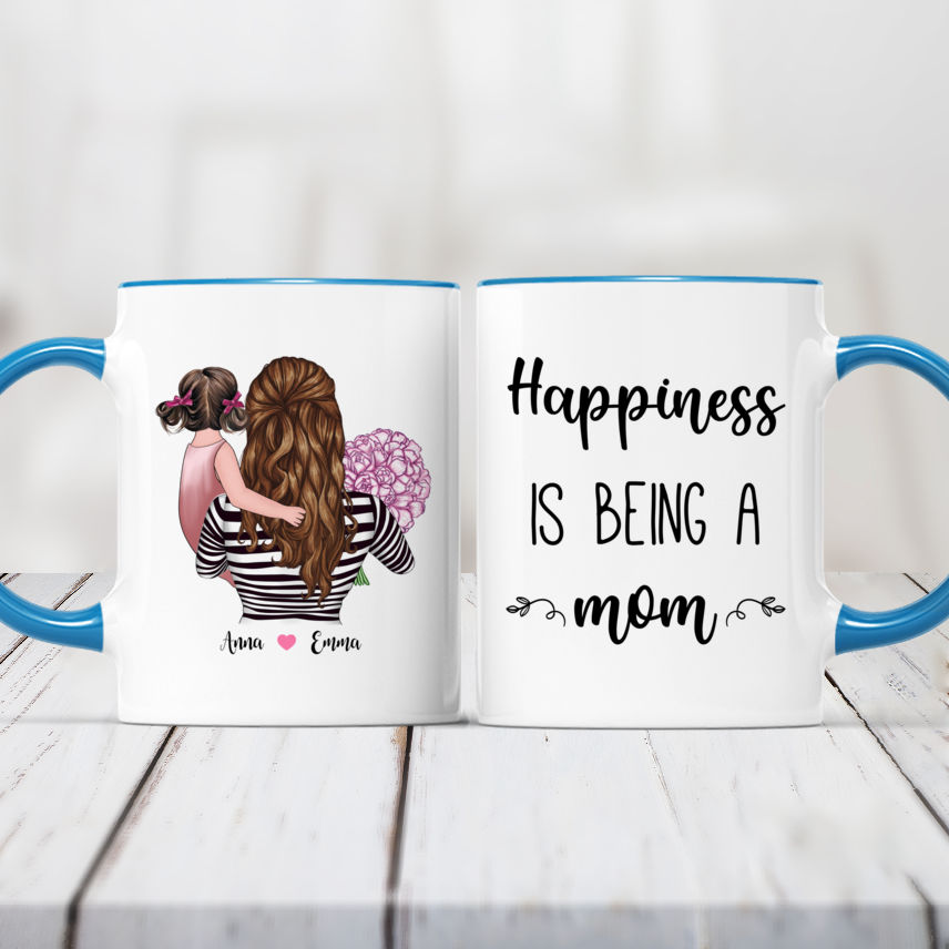 Personalized Family Mug - Mother & Kids Happiness Is Being A Mom