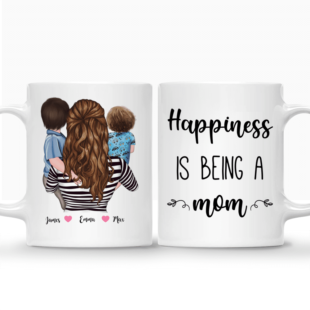 Family Personalized Mugs - Mother & 2 Sons - Happiness is Being A Mom_3