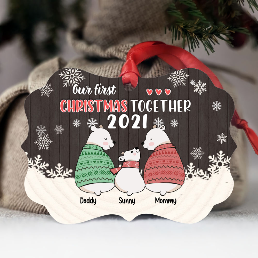 Personalized Ornament - Family Xmas 2021 - Bear - Our First Christmas Together 2021