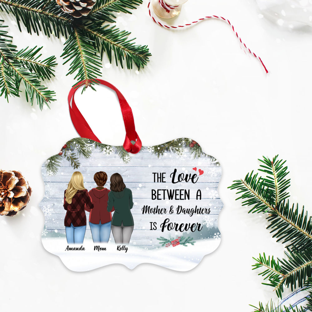 Personalized Ornament - Custom Ornament BG Snow - The love between a Mother & Daughters is forever - Up to 4 daughters_2