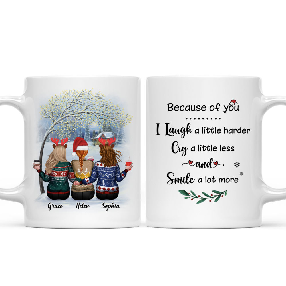 Personalized Mug - Up to 5 Women - Because Of You I Laugh A Little Harder, Cry A Little Less And Smile A Lot More (8000)_4