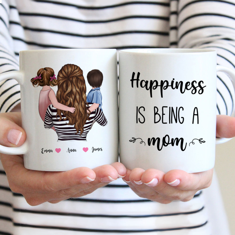 Personalized Family Mug - Daughter and Son - Happiness Is Being A Mom