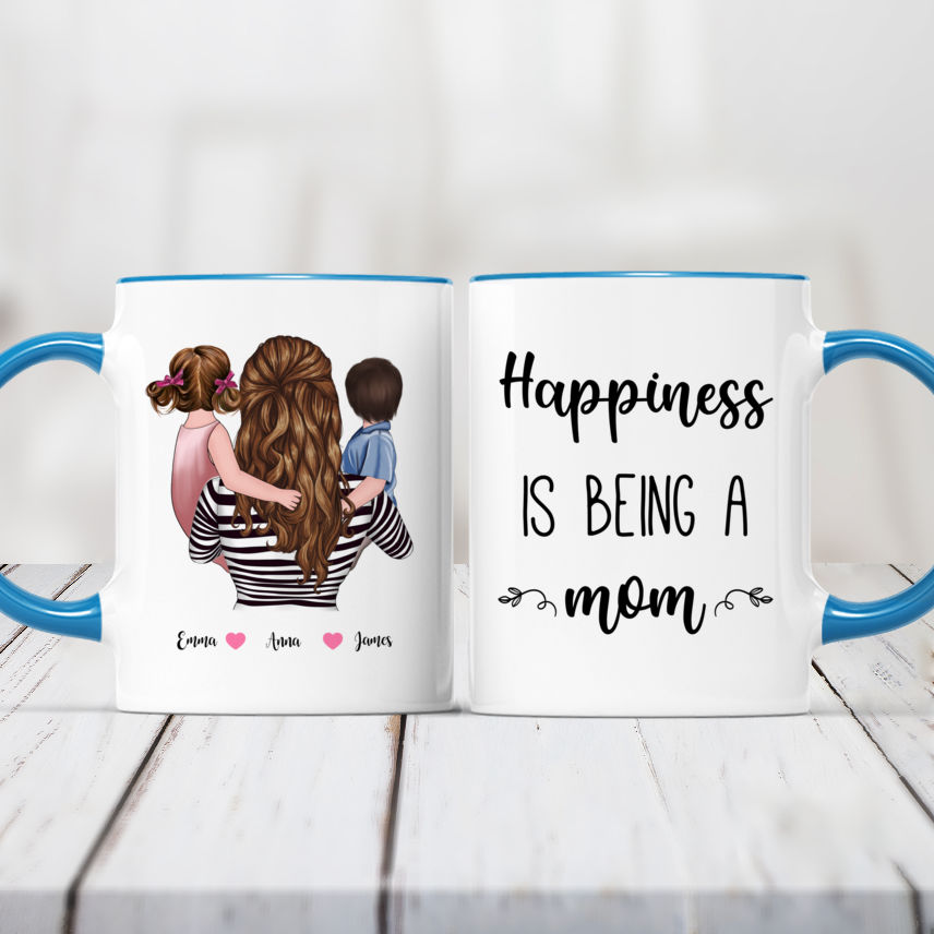 Personalized Coffee Mug Family Mom and Daughter Son Happiness Is