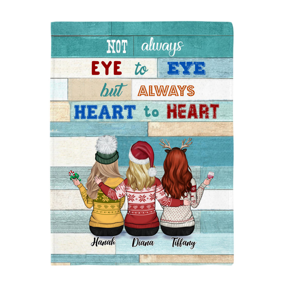 Personalized Blanket - Up to 7 Sisters - Not Always Eye To Eye But Always Heart To Heart (T7374)_2