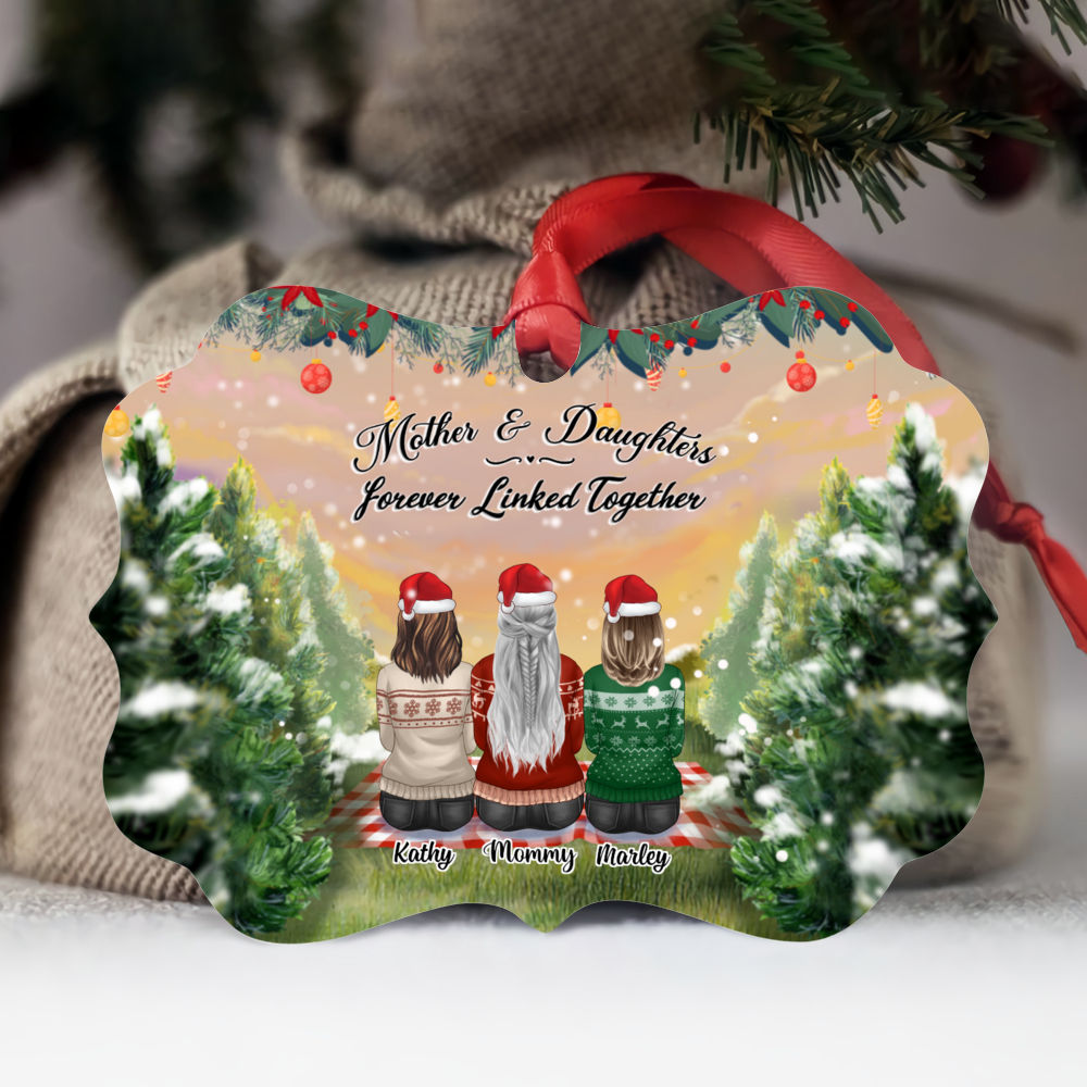 Personalized Ornament - Family Tree Farm - Mother and DAUGHTERS forever linked together