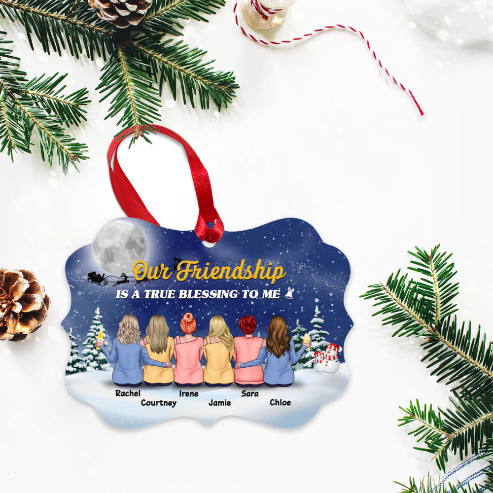 Personalized Ornament - Sisters Snow Ornament - Up to 9 women - Our friendship is a true blessing to me_2