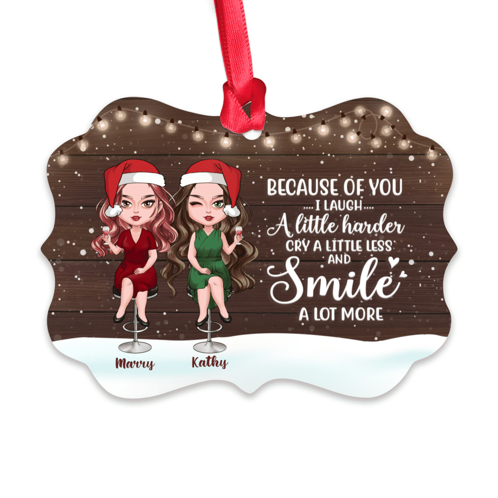 Personalized Ornament - Wood Buddies - Because Of You I Laugh A Little Harder Cry A Little Less And Smile A Lot More_1