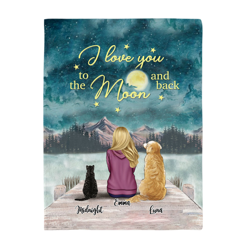 Girl Dog and Cat - Blanket - I Love You To The Moon And Back_2