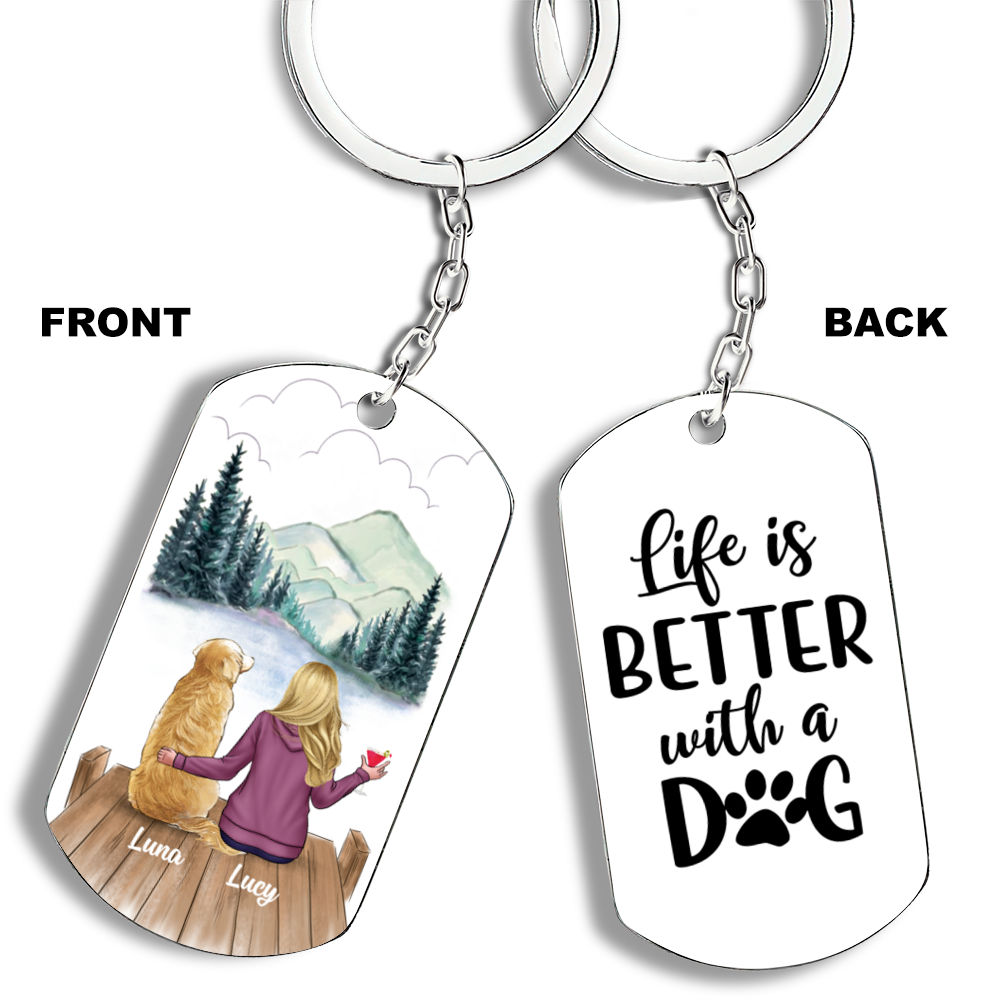 Personalized Keychain - Personalized Keychain - Dog's Girl and Man - Life Is Better With A Dog