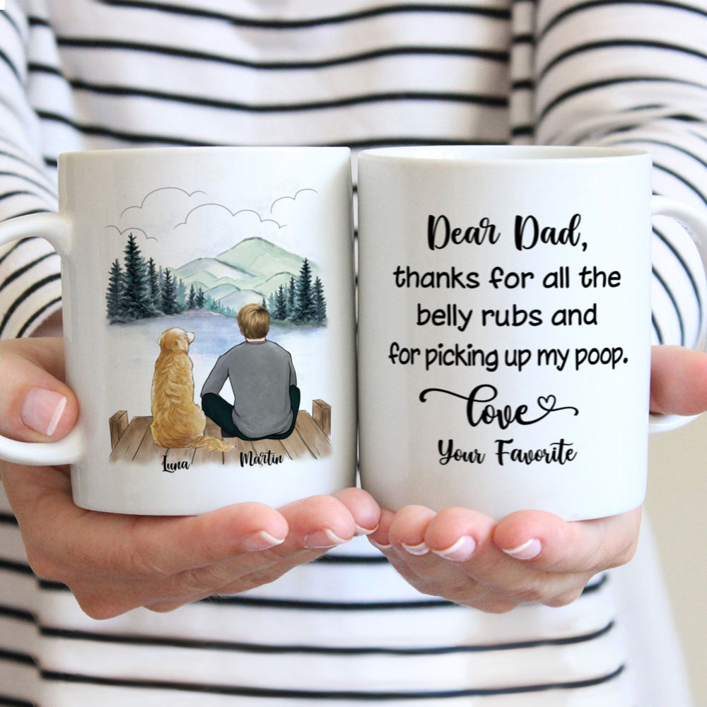 Custom Coffee Mug - Man and Dogs - Dear Dad, Thanks for All the Belly Rubs