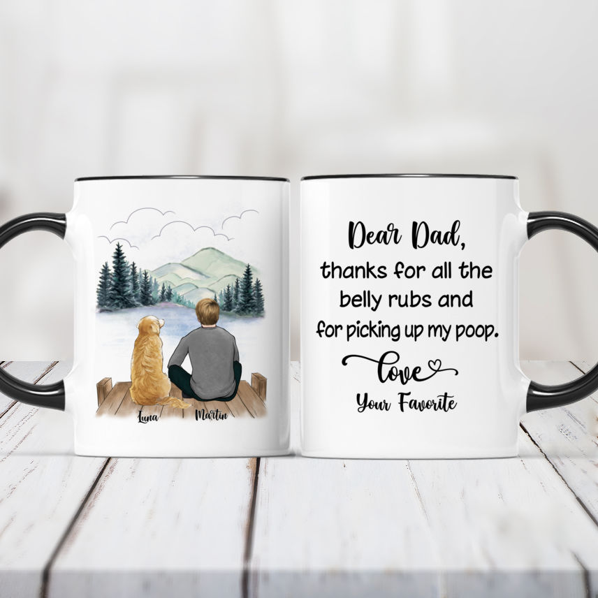 Custom Coffee Mug - Man and Dogs - Dear Dad, Thanks for All the Belly Rubs