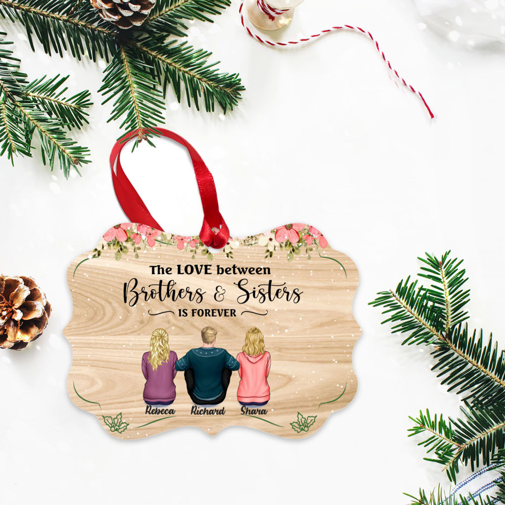 Merry Christmas Brothers and Sister - Up to 9 People - The Love Between Brothers And Sisters Is Forever (LG) - Personalized Ornament_2