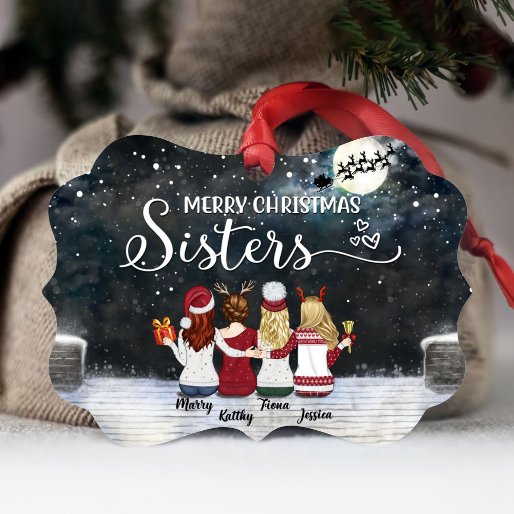 Personalized Ornament - Up to 9 Girls - Xmas Ornament - Merry Christmas Sisters (BD)