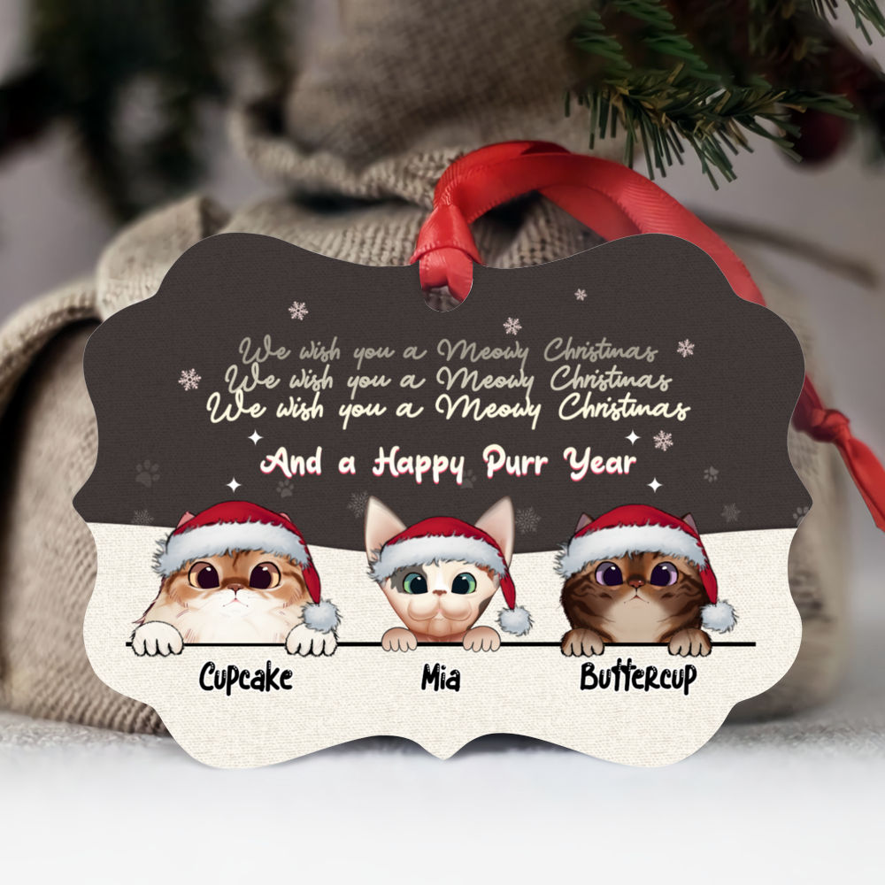 Personalized Ornament - Cat Ornament 2 - We wish you a meowy christmas