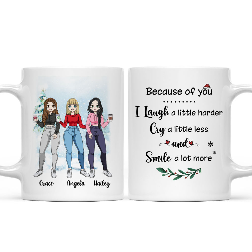 Personalized Mug - Up to 7 Women - Because Of You I Laugh A Little Harder, Cry A Little Less And Smile A Lot More (8459)_4