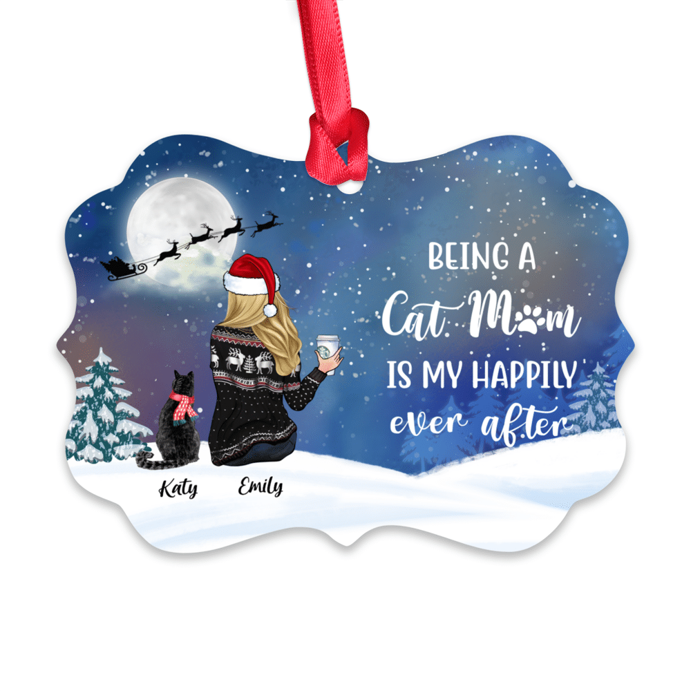 Personalized Ornament - Girl and Cats Christmas - Being A Cat Mom Is My Happily Ever After_1