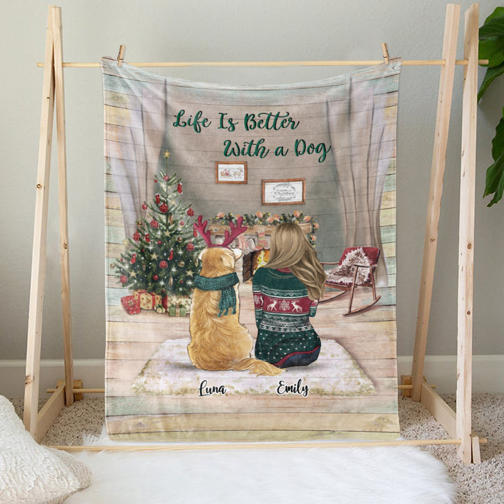 Personalized Blanket - Girl and Dogs Christmas - Xmas Blanket - Life Is Better With A Dog _1