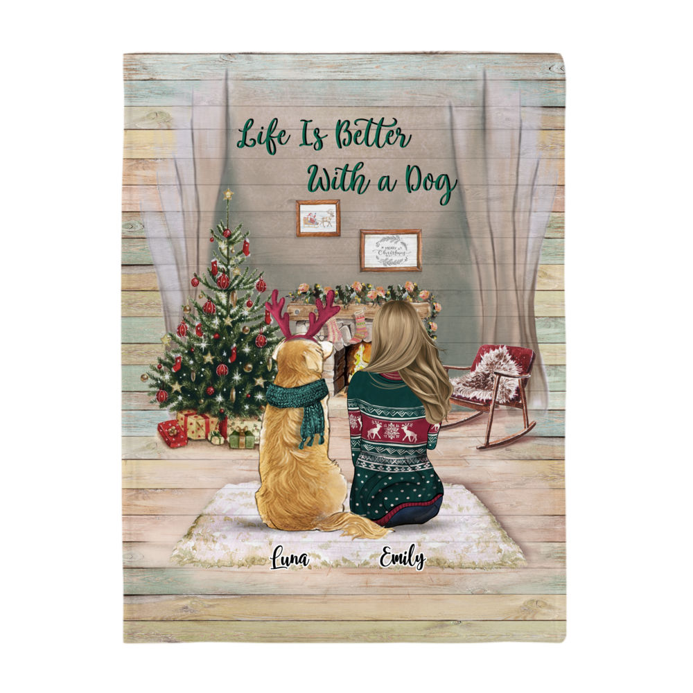 Personalized Blanket - Girl and Dogs Christmas - Xmas Blanket - Life Is Better With A Dog _2