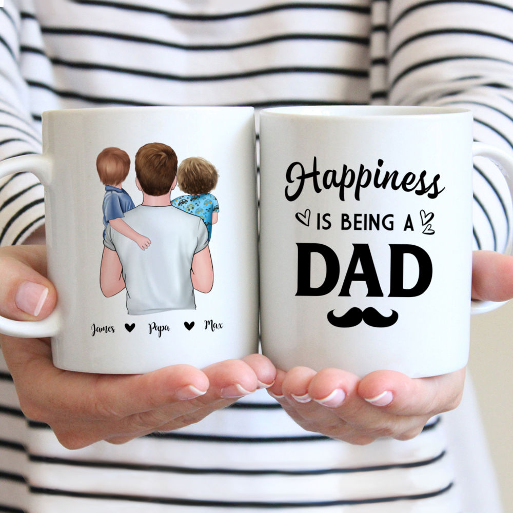 Father & 2 Sons Customized Mug - Happiness Is Being A Dad