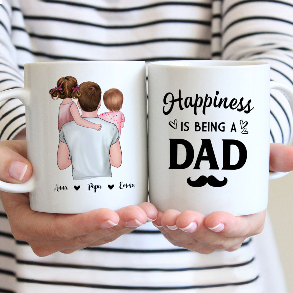 Father & 2 Daughters Customized Mug - Happiness Is Being A Dad