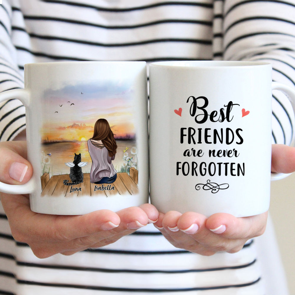 Personalized Mug - Girl and Cats - Best Friends Are Never Forgotten