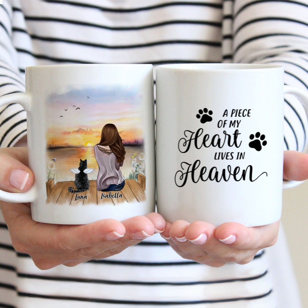 Personalized Mug - Girl and Cats - A Piece Of My Heart Lives In Heaven