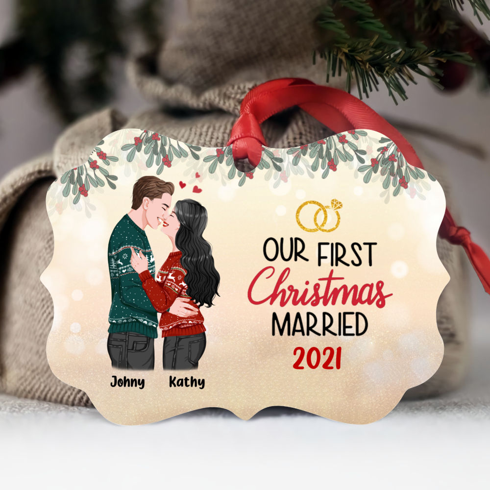 Personalized Ornament - Couple Christmas - Our First Christmas Married 2021