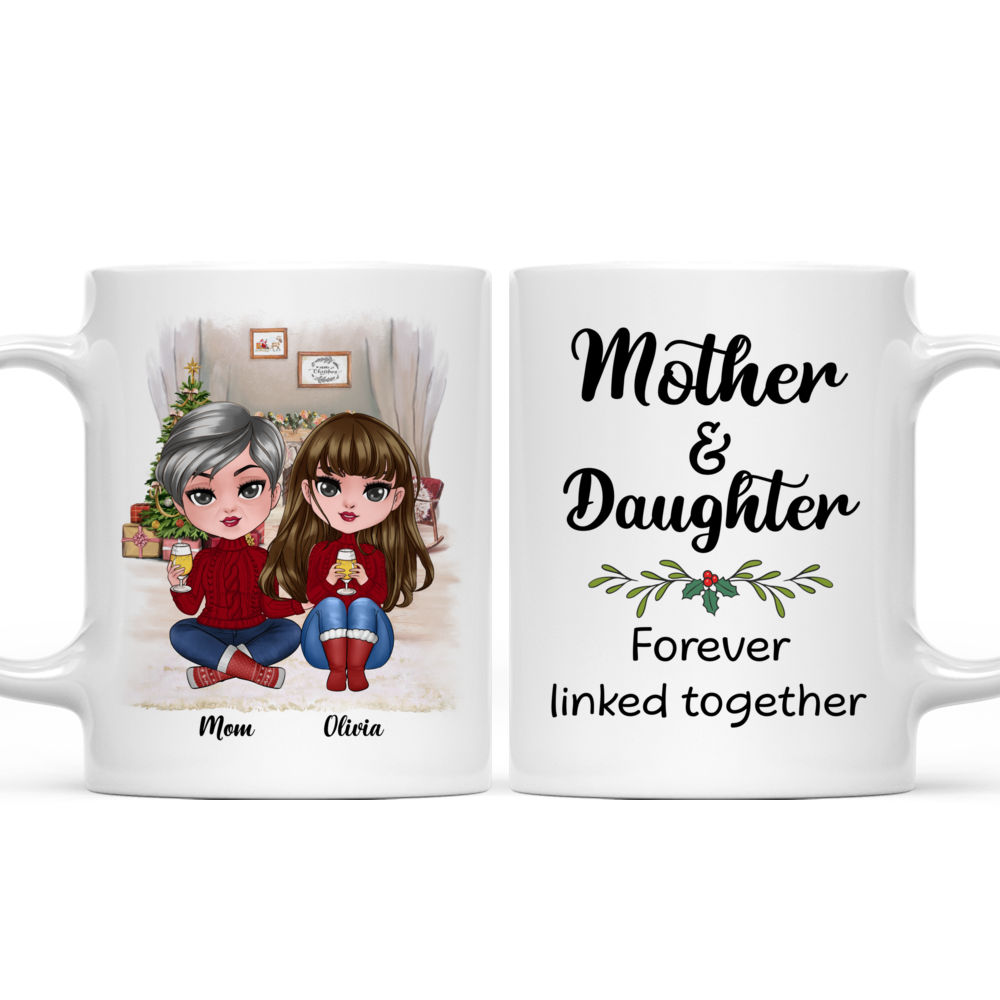 Doll Family - Mother and Daughter Forever Linked Together - Personalized Mug_3