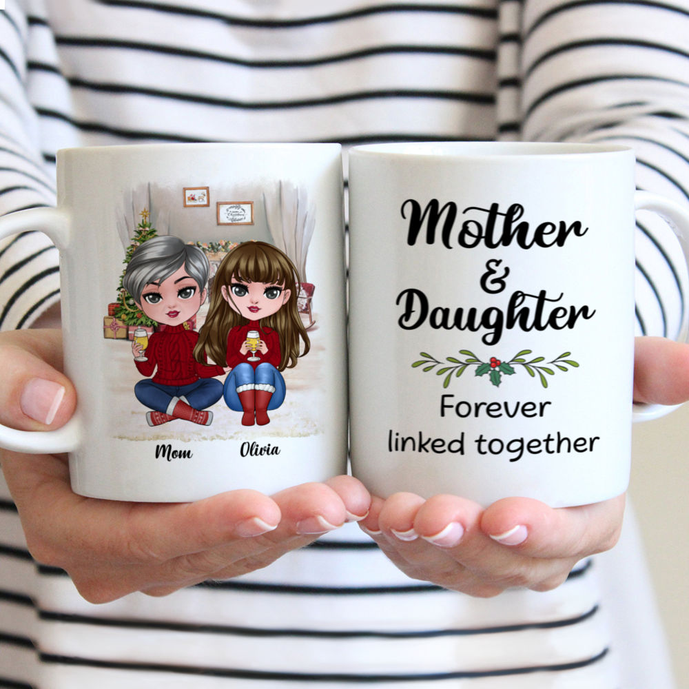 Doll Family - Mother and Daughter Forever Linked Together - Personalized Mug
