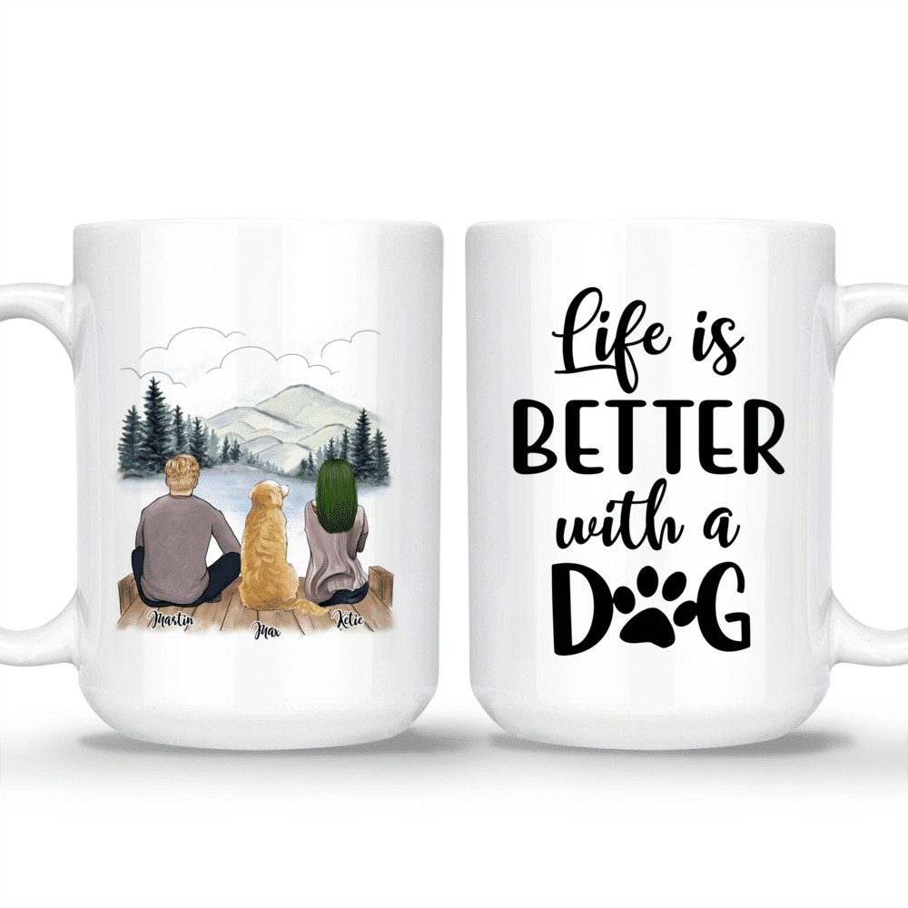 Custom Coffee Dog Mugs - Couple and Dog - Life is Better With A Dog