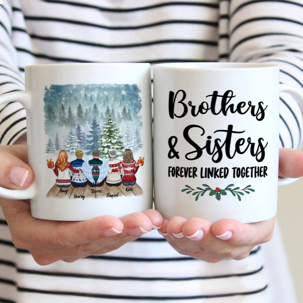 Personalized Mug - Up to 8p - Brothers & Sisters Forever Linked Together - Christmas Gifts For Sisters, Brothers, Family Members, Christmas Mug